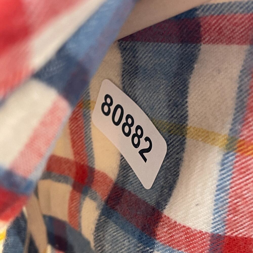 LL BEAN Top Womens S Scotch Plaid Flannel Shirt Relaxed Fit Button Up Ivory Blue - Picture 16 of 16